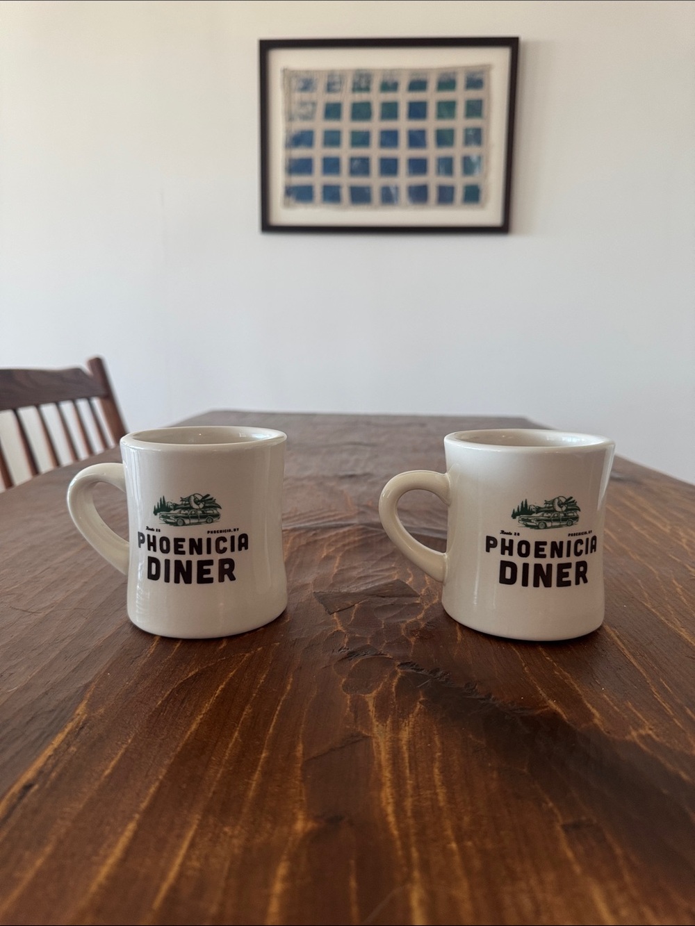 Phoenicia Diner White Ceramic Coffee Mugs - Set of 2
